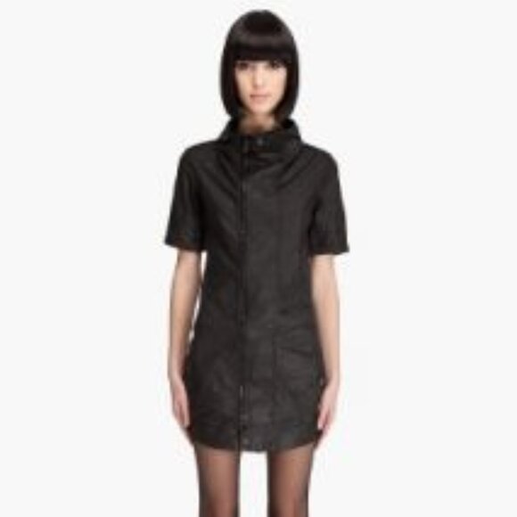 G Star Raw Steam Mini Mock Neck Coated Cotton Black Full Zip Short Sleeve Dress - Picture 1 of 14
